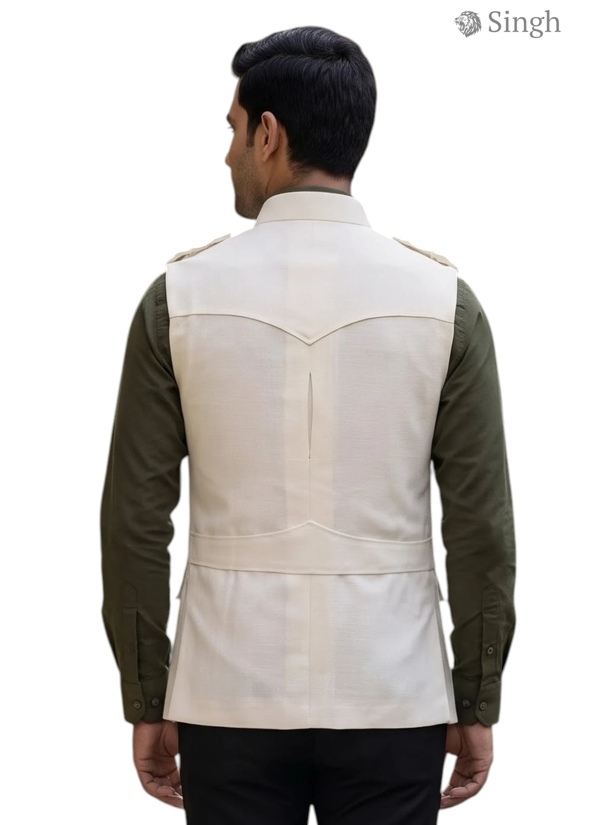 Mens Koti in beige cotton from the back featuring a modern fit; perfect as a Hunting Jacket(Mens)-1601-1