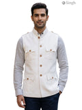 Mens Koti in white cotton with multiple pockets featuring a classic design; HUNTING JACKET(MENS)-1601-1