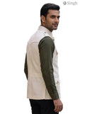 Mens Koti in cream cotton fabric with a stylish design for versatile use; Hunting Jacket(MENS)-1601-1