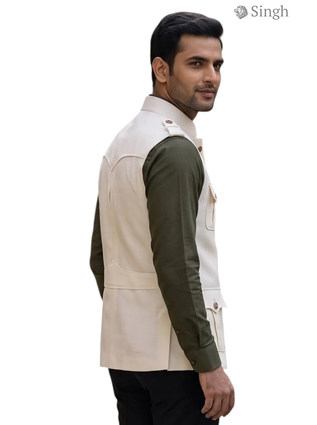 Mens Koti in cream cotton fabric with a stylish design for versatile use; Hunting Jacket(MENS)-1601-1
