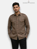 M Shirt in Brown Hunting Linen 4P-13-5019 Shirt with button-down design and pockets