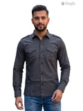 M Hunting Shirt in dark gray fabric, front view showcasing pockets, HUNTING SHIRS-1310-145