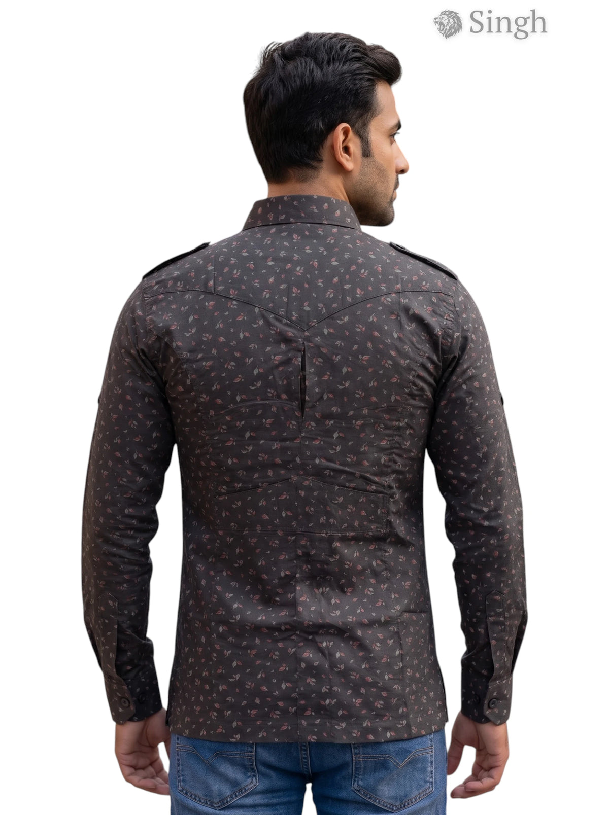 M Men's Hunting Shirts-1308-100 in brown cotton with a back view for outdoor enthusiasts