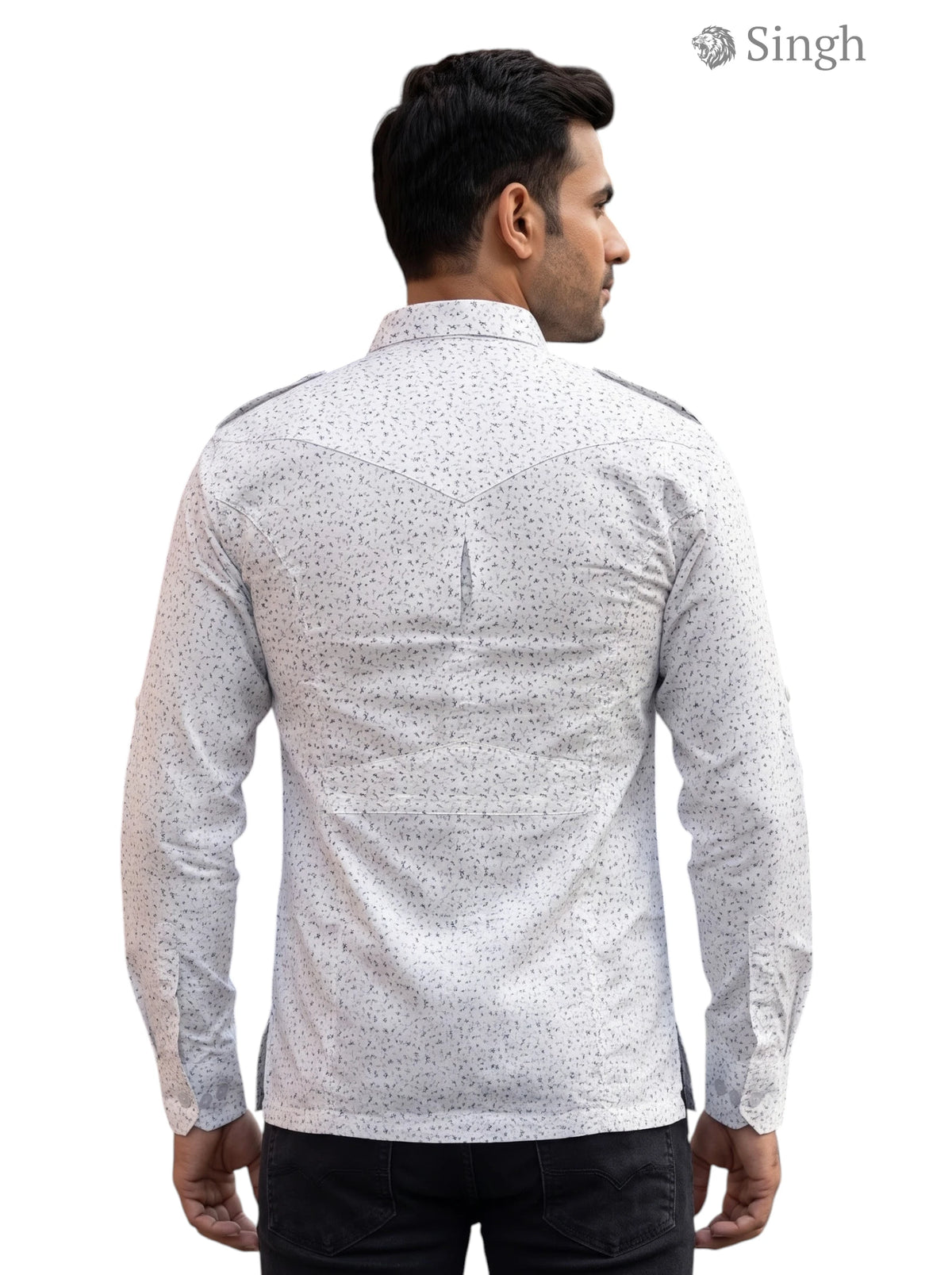 M Hunting Suit in White Patterned Fabric, Back View showing stylish design and fit, featuring HUNTING SHIRTS-1308-102