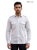 M Hunting Suit in White with Patterned Fabric, Front View - HUNTING SHIRTS-1308-102