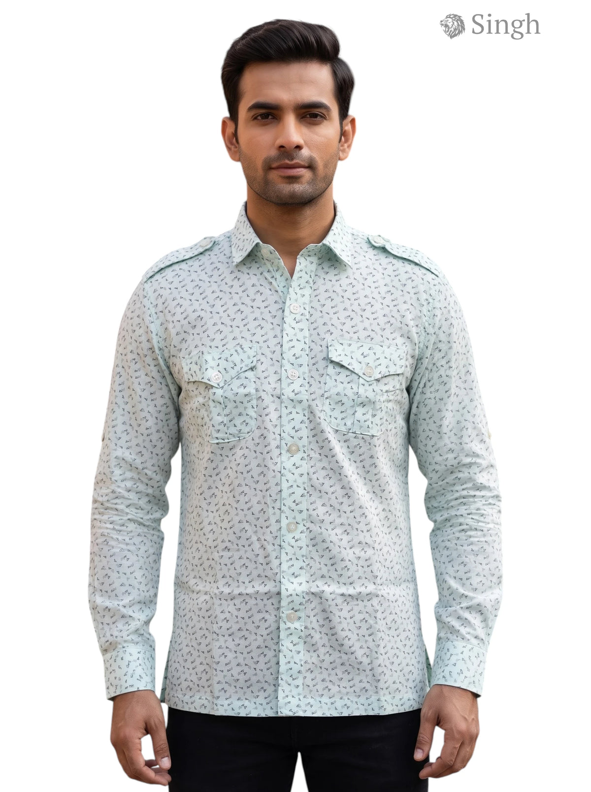 Men's Mint Green Cotton Hunting Shirts-1308-103 with Front Pockets and Button Closure