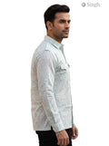 M Hunting Shirt in light green cotton, side view showcasing patterned design, style HUNTING SHIRTS-1308-103