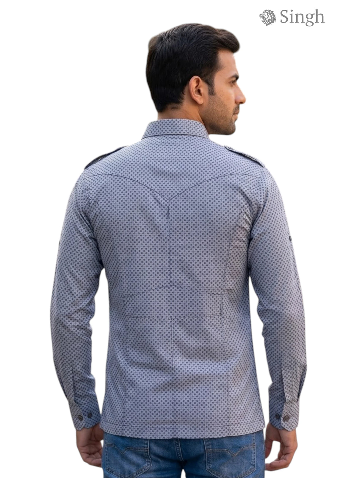 Men's navy hunting shirts 1308-106 made of breathable fabric showing back view