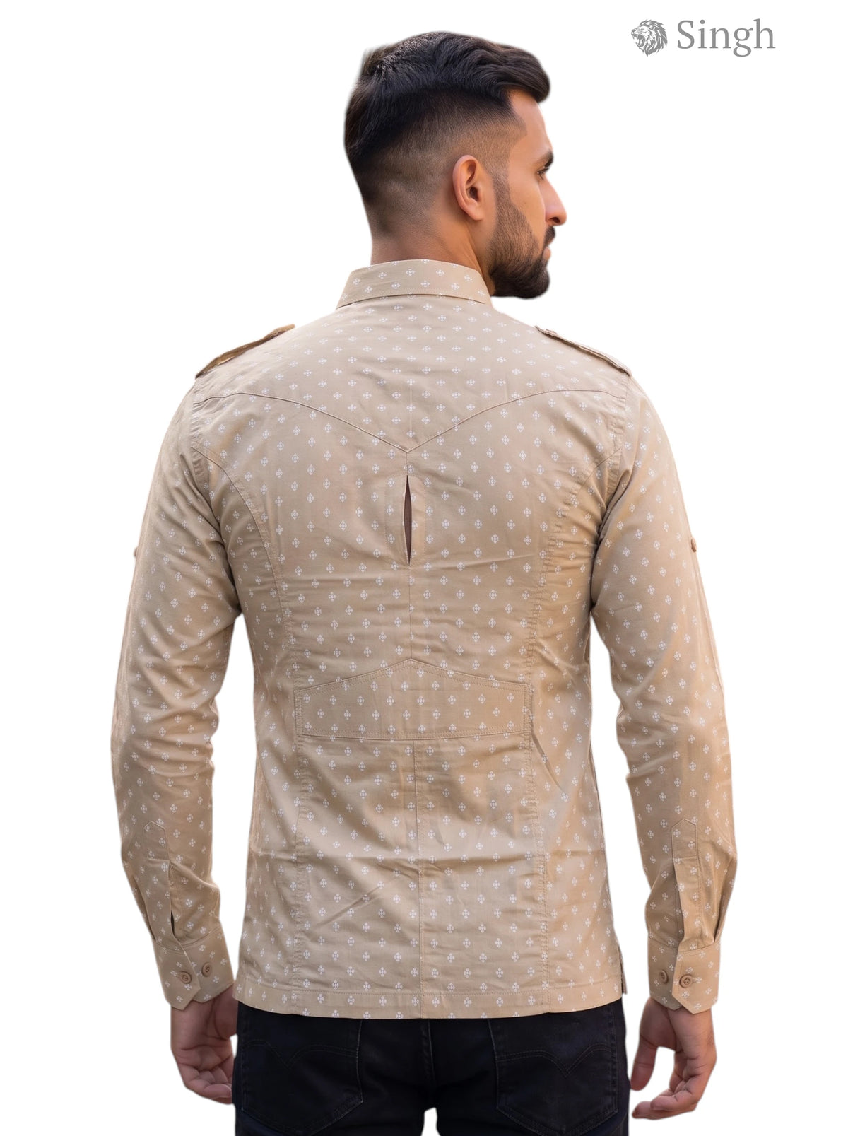 M Tan Cotton Hunting Shirt-1308-108 with a stylish back vent for enhanced comfort