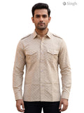 M Tan Cotton Hunting Shirts-1308-108 Front View with Button Down Collars and Chest Pockets