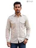 M Hunting Shirts in beige cotton with a stylish polka dot pattern, featuring a front view