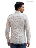 M Hunting Shirts in White Cotton Fabric with Floral Print and Back View
