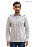 M Hunting Shirts in Light Gray Cotton with Floral Print, Front View, HUNTING SHIRTS-1308-111