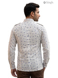 M Hunting Shirt in Beige Cotton, Back View, featuring Hunting Shirts-1308-111 design