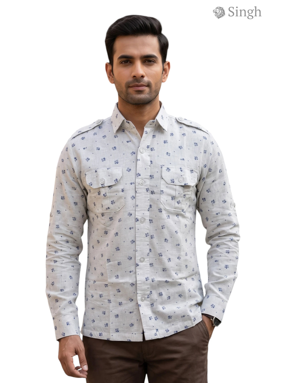 M Hunting Shirts in light gray cotton with a modern fit and stylish design