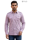 M Purple Cotton Hunting Shirt from SINGH, front view, featuring dual chest pockets and stylish design, HUNTING SHIRTS-1308-112