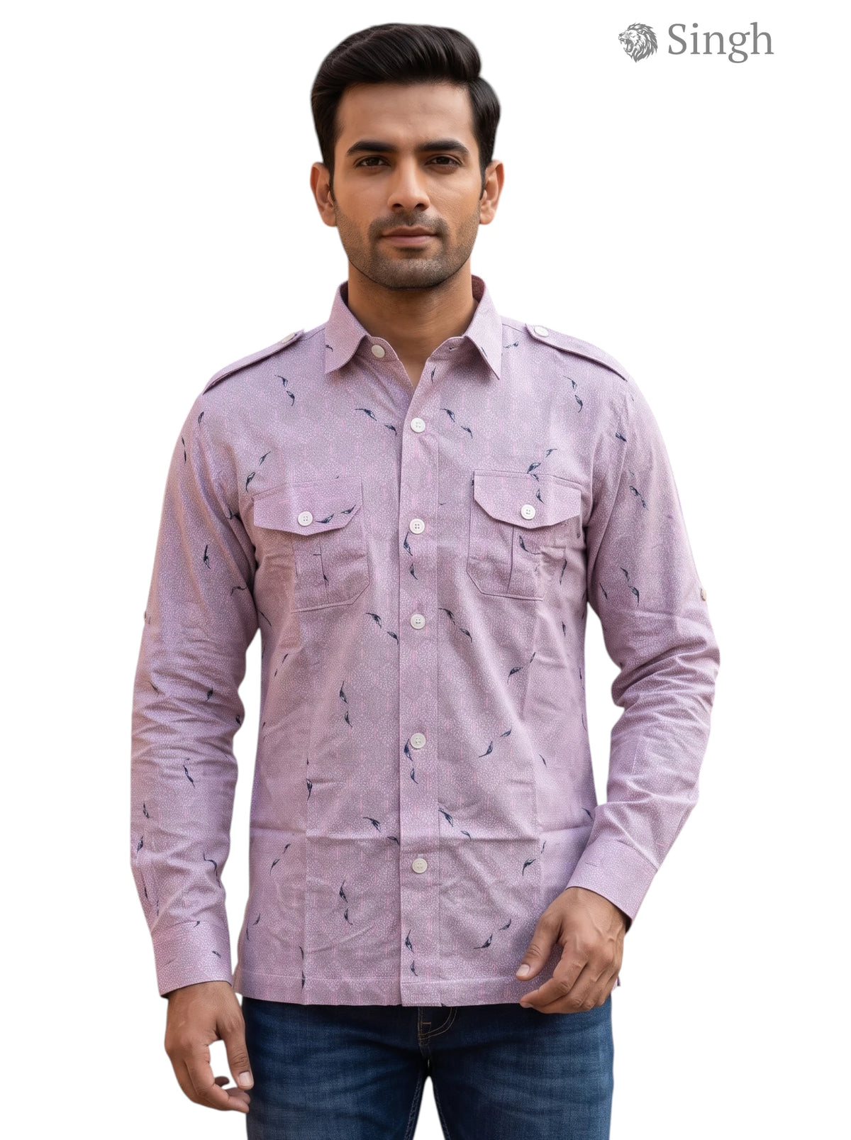 M Purple Cotton Hunting Shirt from SINGH, front view, featuring dual chest pockets and stylish design, HUNTING SHIRTS-1308-112