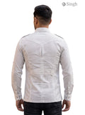 M Hunting Shirt in White with Dot Pattern Fabric, Back View - HUNTING SHIRTS-1308-113