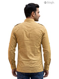 M Hunting Shirt in Khaki Cotton from Singh, featuring a classic fit and back vent for comfort - HUNTING SHIRTS-1308-114