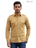 M Khaki Hunting Shirts-1308-114 in Soft Fabric with Buttoned Pockets, Front View