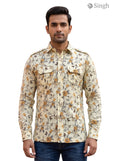 M Hunting Shirts in beige floral fabric, front view featuring dual chest pockets, HUNTING SHIRTS-1308-115