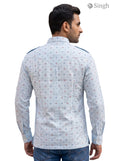 M Hunting Shirts in light blue fabric with patterned design, back view showcasing stylish details - HUNTING SHIRTS-1308-116
