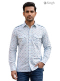 M Hunting Shirts in light blue cotton with patterned design, front view featuring two chest pockets - HUNTING SHIRTS-1308-116