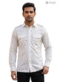 M Hunting Shirts in White Cotton with Floral Print - Front View HUNTING SHIRTS-1308-118