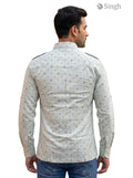 M Hunting Shirt in light green fabric with patterned design, shown from the back, HUNTING SHIRTS-1308-119