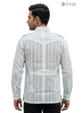 M Hunting Shirts in light green stripe fabric from the back featuring a modern design HUNTING SHIRTS-1308-120