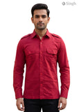 M Red Cotton Hunting Shirts-1308-121 with Patch Pockets and Button Closure