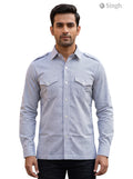 Men's Blue Hunting Shirts-1308-122 in Lightweight Fabric, Front View with Button Pockets