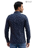 M Hunting Shirts navy blue cotton shirt shown from the back featuring a stylish pattern HUNTING SHIRTS-1308-123