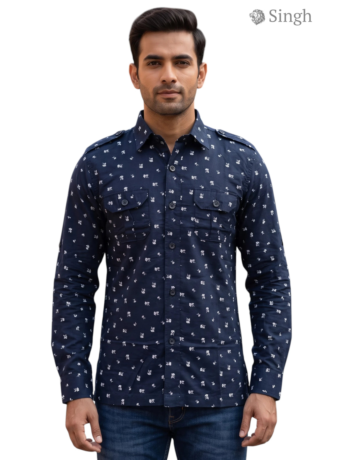 M Hunting Shirts in Navy Blue Cotton with Button-Up Front and Pockets - HUNTING SHIRTS-1308-123