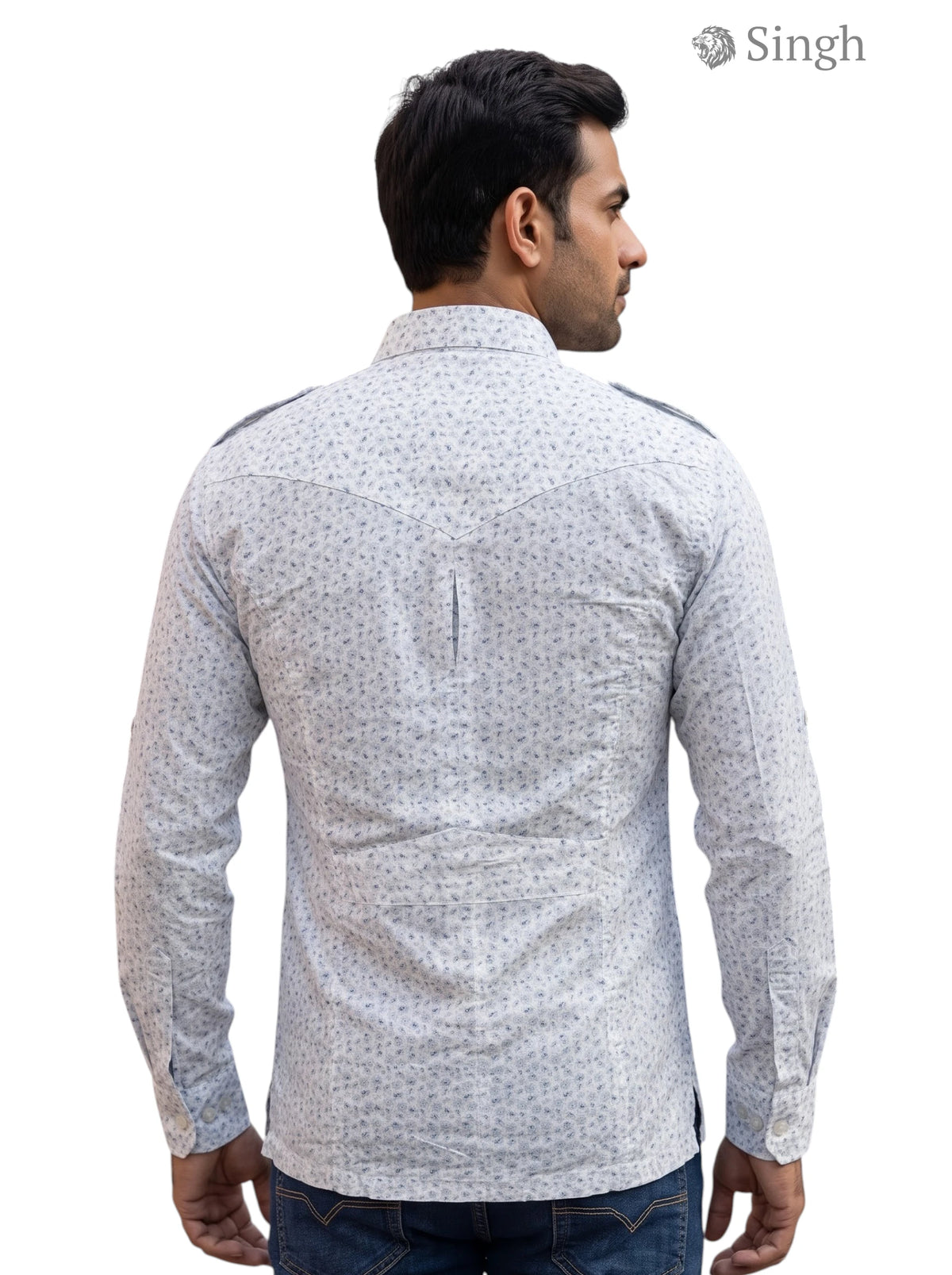 M Hunting Shirts in light blue cotton, back view showcasing detailed design, HUNTING SHIRTS-1308-124