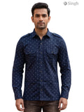 M Navy Blue Cotton Hunting Shirts-1308-128 with Button Front and Chest Pockets
