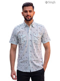 M Hunting Shirts in light blue cotton with short sleeves featuring dual chest pockets