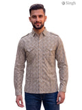 M Hunting Shirts in beige cotton fabric, front view showcasing detailed design, HUNTING SHIRTS-1308-150
