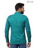 M Hunting Shirts-1308-153 in teal with polka dots, stylish back view in breathable fabric