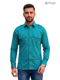 M Hunting Shirts in teal with printed fabric, featuring two chest pockets for utility, model front view, HUNTING SHIRTS-1308-153