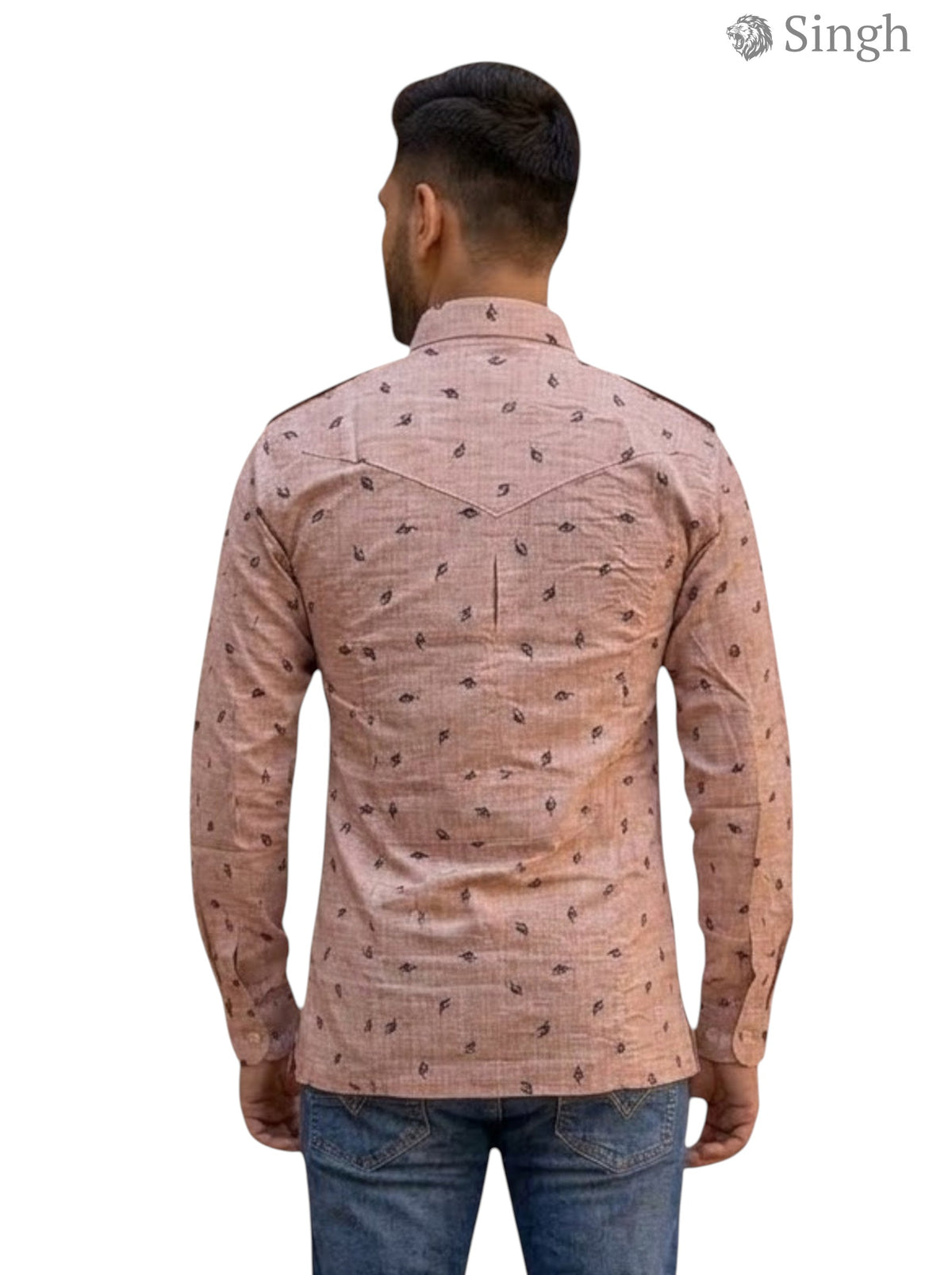 M Hunting Shirt in pink cotton with a back view, featuring a stylish pattern - HUNTING SHIRTS-1308-154