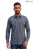 Hunting shirts-1308-157 in grey with patterned fabric, front view showcasing a stylish design