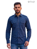 M Hunting Shirts in navy blue fabric, front view featuring stylish polka dots, HUNTING SHIRTS-1308-167
