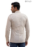 M Hunting Shirt in Beige Cotton Fabric, Back View, Style HUNTING SHIRTS-1308-185