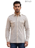 M Hunting Shirts in beige polka dot fabric displayed front view, featuring the keyword HUNTING SHIRTS-1308-185