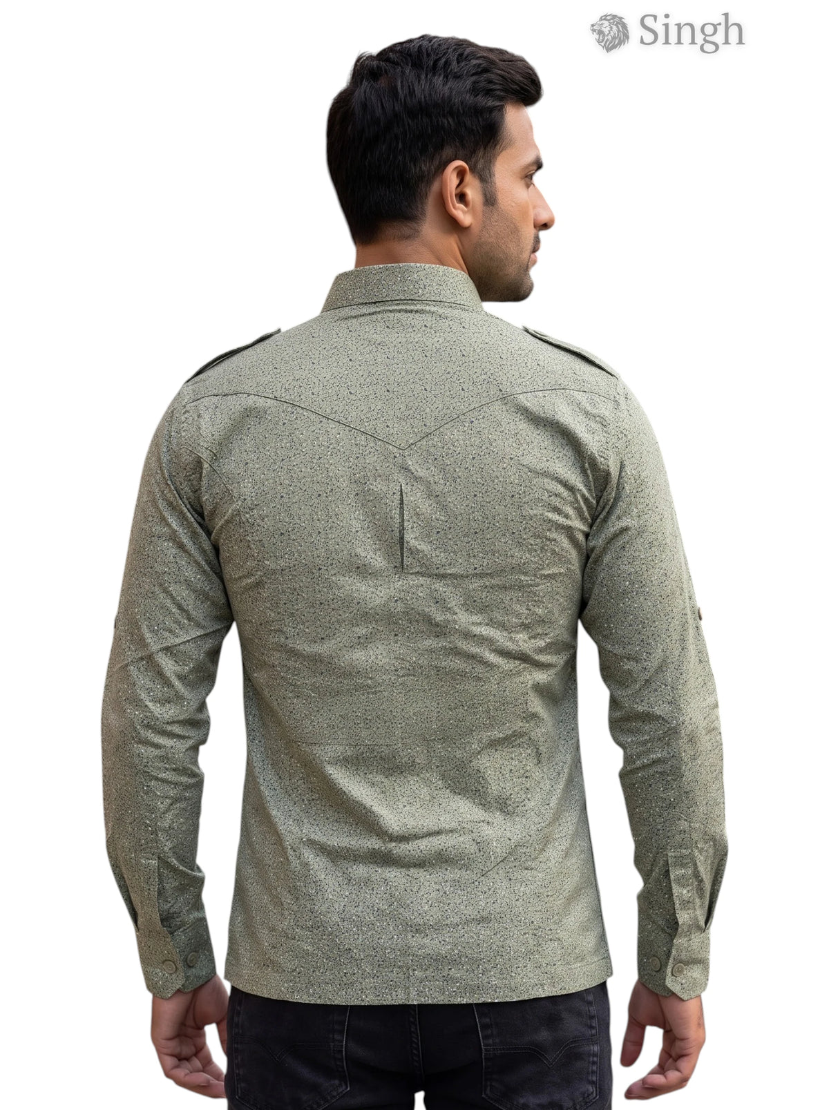 M Hunting Shirts in olive green fabric, back view showcasing design, featuring HUNTING SHIRTS-1308-187