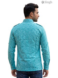M Hunting Shirts in teal color made of fabric, shown from the back angle HUNTING SHIRTS-1308-188