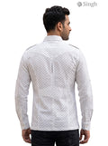 M Hunting Shirts in white with printed pattern, comfortable fabric, shown from the back, HUNTING SHIRTS-1308-199
