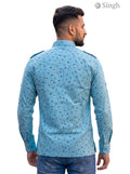 M Hunting Shirt in Blue Cotton with Unique Print from Back View - HUNTING SHIRTS-1308-200