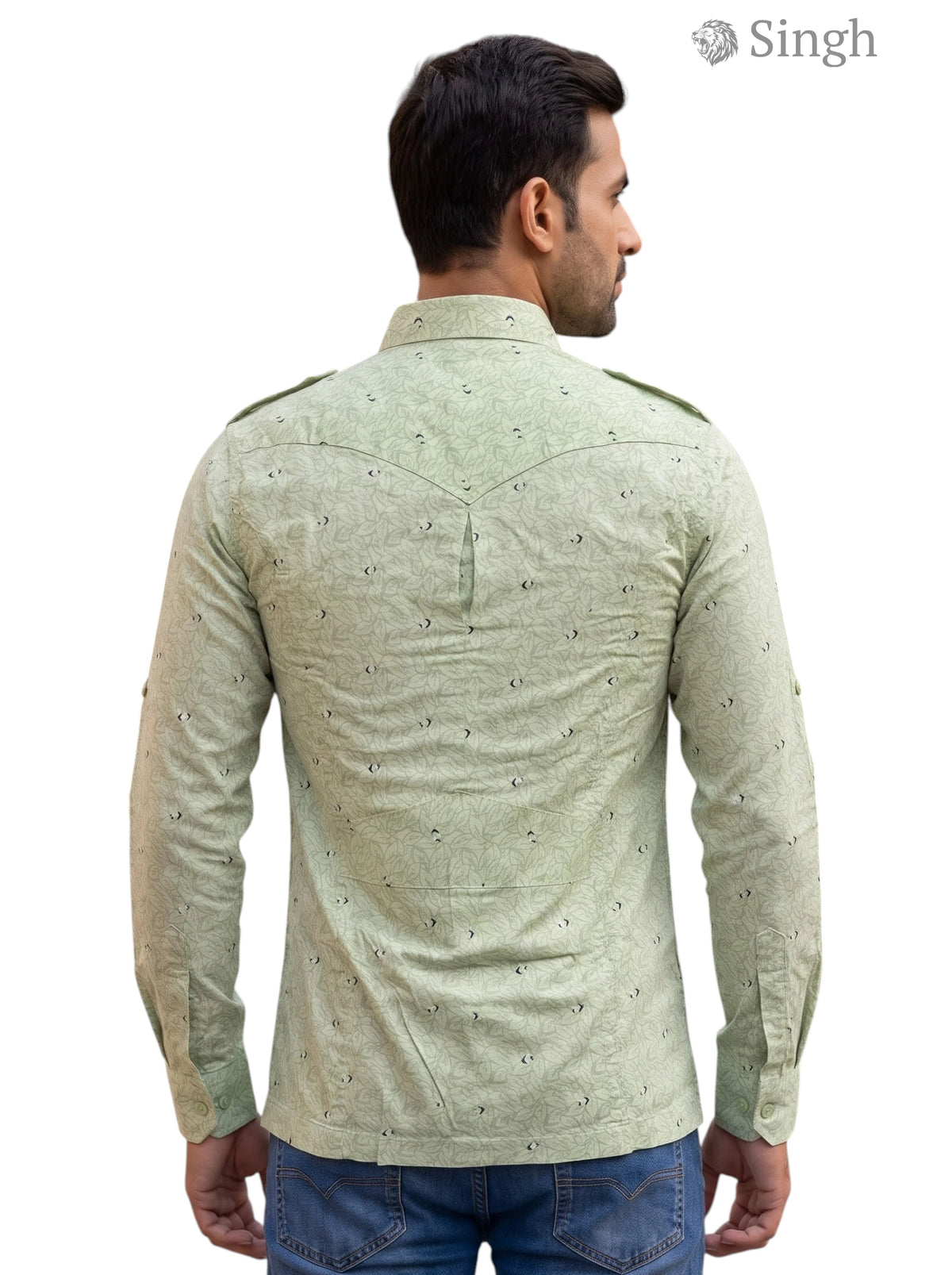 M Green Cotton Hunting Shirts-1308-201 with Stylish Back Design for Outdoor Activities